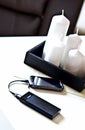 Powerbank on living room table Royalty Free Stock Photo