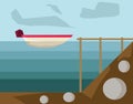 Powerboat in Harbor vector illustration