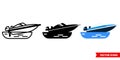 Powerboat icon of 3 types. Isolated vector sign symbol.