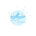 Powerboat, motorboat flat vector icon. Filled line style. Blue monochrome design. Editable stroke Royalty Free Stock Photo