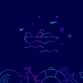 Powerboat, motorboat vector gradient line icon, illustration on a dark blue background. Related bottom border
