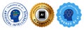 Powered by AI Artificial Intelligence label stamp emblem logo of neural network study Royalty Free Stock Photo