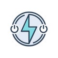 Color illustration icon for Powered, energy and flash