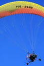 Powered paragliding, paramotor on blue sky closeup