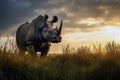 Powerful African rhino in the savanna. Amazing African Wildlife. Generative Ai