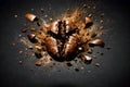 Exploding Roasted Coffee Bean With Flying Particles On Dark Background Representing Intense Aroma Freshness And Energy Royalty Free Stock Photo