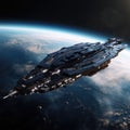 A powerful alien military battleship prepared to engage and conquer its enemies in epic space battles