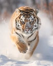 Amur Tiger Running in the Snow - Action Wildlife Scene