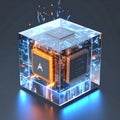 Futuristic AI CPU Core in a Luminous Tech Cube Royalty Free Stock Photo