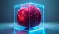 AI Brain Contained in a Luminous Blue Cube Royalty Free Stock Photo