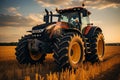 Powerful backdrop , oversized tires for tractor, truck, or harvester exude industrial might