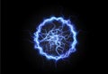 Powerful ball lightning blue png. A strong electric neon charge of energy in one ring. Element for your design