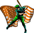 Baseball player with american flag vector illustration