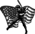 design of Baseball player with american flag vector illustration