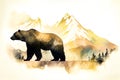 Powerful bear illustration against a stunning mountain backdrop ai generation