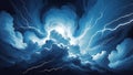 Powerful Blue Lightning Striking in a Dark Sky with Dramatic Swirling Storm Clouds Royalty Free Stock Photo