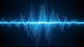 Bright blue sound wave with intense light and glowing particles against dark backdrop Royalty Free Stock Photo