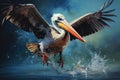 Powerful Brown pelican diving. Generate Ai