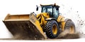 A powerful bulldozer driving through a dirt field. Suitable for construction or industrial themes