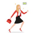 Powerful businesswoman with full charged green battery flat style icon isolated, successful female executive Royalty Free Stock Photo