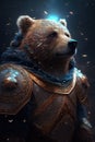 In a powerful and captivating illustration, a bear stars warrior is portrayed with a sense of primal strength and cosmic might,