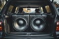 Powerful car audio system in the trunk Royalty Free Stock Photo