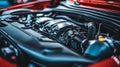 Powerful car engine showing its complex mechanics and engineering Royalty Free Stock Photo