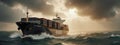 Powerful Cargo Ship Sailing Through Stormy Seas Royalty Free Stock Photo