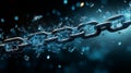 The powerful chain shatters into fragments surrounded by sparkling ice particles Royalty Free Stock Photo