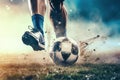 Powerful Close-Up of a Foot Kicking the Ball AI Generated Royalty Free Stock Photo