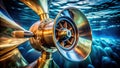 A Powerful CloseUp of a Submarine Propeller Engineering Precision and Underwater Force Royalty Free Stock Photo