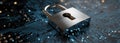Cyber Security Concept: Metal Padlock on Glowing Blue Digital Circuit Board Royalty Free Stock Photo