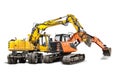 Powerful construction excavators, ready for heavy-duty work at a construction site. Construction equipment for excavation work Royalty Free Stock Photo