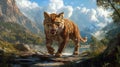 Powerful Cougar Walking Near Mountain Lake Royalty Free Stock Photo