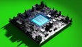 Digital Brain Glowing CPU on Circuit Board Royalty Free Stock Photo
