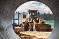 Powerful crawler bulldozer close-up at the construction site. Construction equipment for moving large volumes of soil. Modern