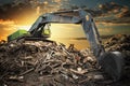 Powerful crawler excavator demolishes an old building