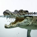 Split Shot of a Crocodiles Open Jaws Underwater Royalty Free Stock Photo