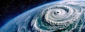 Powerful Cyclone Viewed from Space Swirling over Earth. A massive cyclone swirls over the Earth's surface Royalty Free Stock Photo