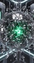 Exploding Futuristic Metallic Sphere with Green Energy Core Royalty Free Stock Photo