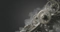 Detailed industrial gears moving in dark smoke Royalty Free Stock Photo