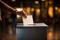 Male hand putting voting paper in the ballot box. Election concept. Ai generative Royalty Free Stock Photo