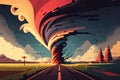 Powerful and destructive tornado, illustration generated by AI