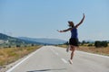 Leap of Victory: Athlete Symbolizes Success and Dedication Through Mid-Air Jump. Royalty Free Stock Photo