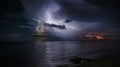 Powerful Electric Storm Over the Sea