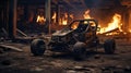 Powerful And Emotive Portraiture: Burnt Ruins And Burning Cars In 8k Resolution