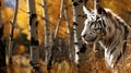 Powerful And Emotive Portraiture: White Tiger In The Fall Woods Royalty Free Stock Photo