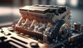 Powerful engine closeup. Clean motor block. Generative Ai Royalty Free Stock Photo