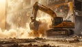 Powerful Excavator at Building Demolition Site Royalty Free Stock Photo