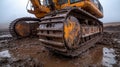 Powerful excavator at construction site on muddy terrain Royalty Free Stock Photo